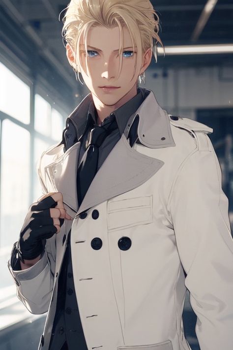 Image posted by TK31 Rufus Shinra Fanart, Reeve Tuesti Ff7, Hitman Reborn Hibari, Tsuna Hitman Reborn, Ffvii Rebirth, Parted Bangs, Black Gloves, White Jacket, Grey Shirt