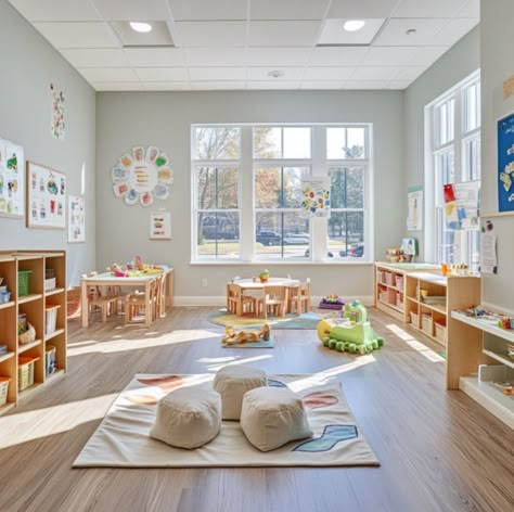 Daycare Owner Aesthetic, Classroom Wall Paint, Daycare Center Layout, Small Preschool Classroom Layout, Baby Room Layout, Daycare Set Up Ideas, Daycare Center Design, Preschool Room Layout, Home Daycare Setup