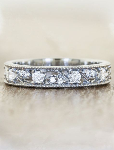 Emeli: Intricate Floral Carving Wedding Band | Ken & Dana Design