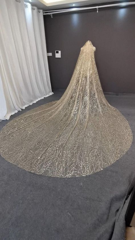 Veils For Brides, Champagne Wedding Veil, Brides Veil Ideas, Gold Veil Wedding, Gold Wedding Veil, Bride Veil Long, Sequin Veil, Cathedral Length Wedding Dress, Champagne Veil