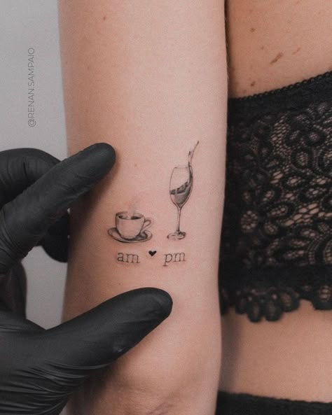 Wine Tattoo, Tattoo Cafe, Flower Wrist Tattoos, Coffee Tattoos, Tasteful Tattoos, Friendship Tattoos, Classy Tattoos, Tattoo Feminina, Tattoo Designs And Meanings