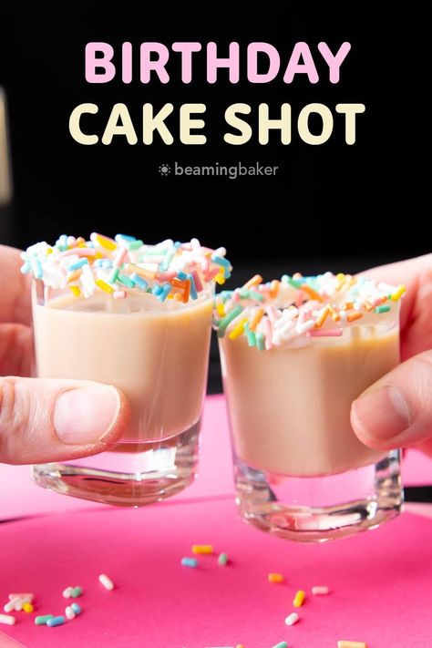 Cake Vodka Drinks, Birthday Cake Vodka, Birthday Cake Shots, Beaming Baker, Cake Shot, Cake Vodka, Sprinkles Birthday Cake, Cake Shots, Vanilla Birthday Cake