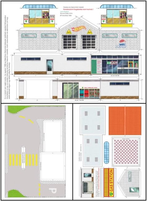 Parking Lot Diorama Template, Paper Models Printable, Hot Wheels Garage Diy, Gas Station Diorama, Hot Wheels Diorama, Hot Wheels Diy, Paper Models House, Hot Wheels Storage, Paper House Template