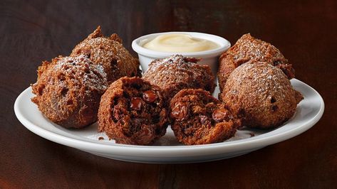 Denny’s Welcomes New Double Chocolate Pancake Puppies Pancake Puppies Recipe, Dennys Pancakes, Pancake Puppies, Buttermilk Brownies, Double Chocolate Pancakes, Brownies With Cream Cheese, Cream Cheese Peanut Butter, Apple Crisp Pie, Chocolate Pancake