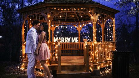 purpose for Love Gazebo Proposal Ideas, Proposal Gazebo, Pre Engagement Photoshoot, Gazebo Proposal, Winter Gazebo, Gf Proposal, Backyard Seating Ideas, Marry Me Sign, Wedding Proposal Ideas Engagement