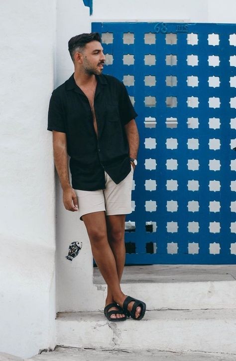 Greece Vacation Outfit Men, Men’s Honeymoon Outfits, Mens European Fashion Summer Casual, Tulum Outfits Men, Mens European Fashion Summer, What To Wear On A Boat, Mens Vacation Outfits, European Mens Fashion, Men Vacation