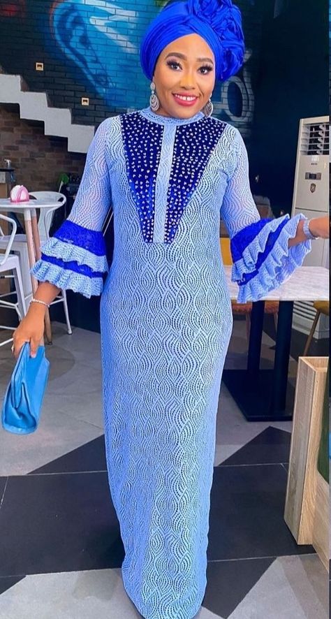 A Shape Lace Gown Styles Aso Ebi, A Shape Gown Lace Aso Ebi, Lace Kaftan Styles, A Shape Gown, A Shape Gown Ankara, Shape Gown, Lace Styles Asoebi, West African Fashion, Grand Dakar