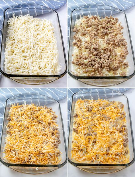 Egg Casserole with Sausage and Hash Browns | YellowBlissRoad.com Egg Casserole Recipes Hashbrown, Breakfast Casserole Sausage Egg Cheese Hashbrown, Hashbrowns Egg Bake, Egg Casserole With Shredded Hashbrowns, Eggs Sausage Hashbrown Casserole, Hashbrown Egg And Sausage Casserole, Egg Breakfast Casserole With Hashbrowns, Egg Bake Sausage Hashbrown, Egg Casserole Recipes With Hashbrowns And Sausage