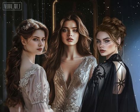 Acotar Feyre Nesta And Elain, Nesta And Elain Fanart, A Court Of Thorns And Roses Nesta, Feyre And Nesta Fanart, Feyre And Tarquin, Elain Acotar Fanart, Feyre Summer Court Dress, Acheron Sisters, Nesta And Feyre