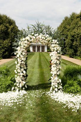 white flower arch, luxury ceremony arch backdrop green and white home wedding in Virginia by katie stoops photography Wedding Chair Decor, Sperry Tent, Home Weddings, Wedding At Home, Backyard Wedding Ceremony, Wedding Fund, White Rose Flower, Private Estate Wedding, Wedding Chair Decorations