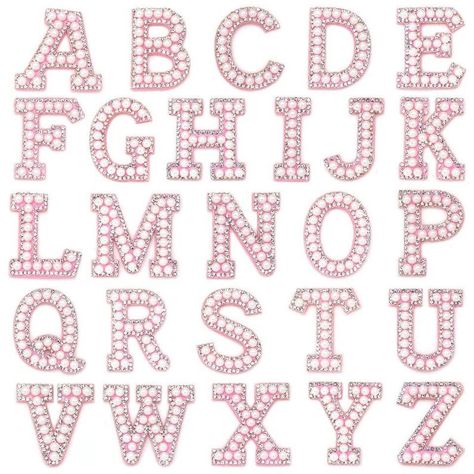 Rhinestone Letters Diy, Iron On Letter Patches, Letter Patches, Pearl Letters, Iron On Letters, Rhinestone Letters, Rainbow Bright, Pearl Pink, Rhinestone Appliques