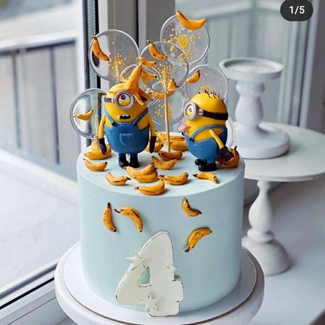 Minions Birthday Cake, Bolo Simpsons, Minions Birthday Theme, Simpsons Cake, Minions Cake, Candyland Cake, Minion Birthday Cake, Minion Birthday Party, 4th Birthday Cakes