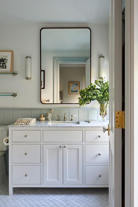 What to Consider When Choosing a Bathroom Vanity Bathroom With Brushed Nickel Fixtures, Bathroom With Chrome Fixtures, Hamptons Bathrooms, Laura Ashley Bathroom, Front Living Room, Project Architecture, Floor Boards, Built In Pantry, Brushed Nickel Bathroom