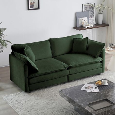 Amazon.com: KIVENJAJA Chenille Loveseat Sofa, Oversized 2-Seater Small Cloud Couch, Modern Comfy Deep Seat Love Seat with 4 Pillows for Living Room Bedroom Office Apartment, 76.7”W, Beige : Home & Kitchen Georgia Apartment, Green Velvet Chairs, Modern Love Seat, Elegant Living Room Furniture, Green Couch Living Room, Library Design Ideas, Front Closet, 4 Pillows, Cloud Couch