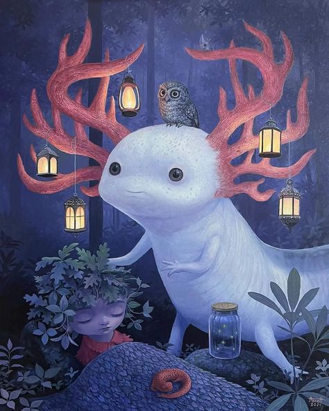 Thomas Ascott on Instagram: “I am excited to share that limited edition prints of my painting, Nightlight are now available for sale in Haven Gallery’s online shop. The…” Thomas Ascott, Surrealism Sculpture, Bizarre Art, Big Eyes Art, Love Illustration, Weird Creatures, Pop Surrealism, Arte Animal, Magazine Art