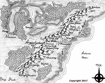 Appalachian trail map | Etsy Appalachian Trail Tattoo, Imaginary Appalachia, Fantasy Map Maker, Appalachian Mountains Map, Appalachian Trail Map Art, Appalachian Trail Map, Appalachian Mountains Creepy, Map Maker, The Appalachian Trail