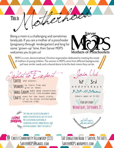 MOPS A Fierce Flourishing poster by Lace and Yarn Moms Of Preschoolers Mops, Mops Say Yes Theme, Moms Group Activities, Mops Leadership, Moms Ministry, Hands Meaning, Mops Theme, Mops International, Mommy Group