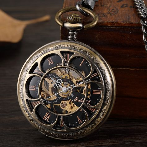 Flip Watch, Steampunk Pocket Watch, Mechanical Pocket Watch, Vintage Clocks, Skeleton Watches, Mechanical Hand, Vintage Pocket Watch, Fob Watch, Hand Watch