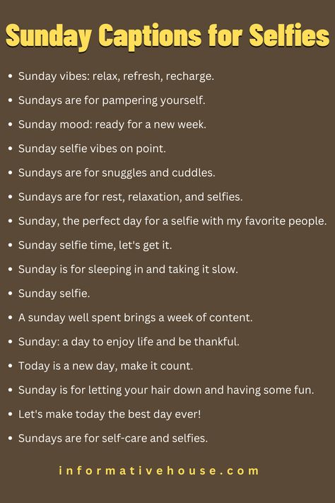 Sunday Captions for Selfies: Inspirational Quotes to Up Your Instagram Game It Sunday Quotes, Sunday Selfie Instagram Story, Sunday Instagram Story Quotes, Lounge Captions, Lazy Sunday Captions Instagram, Caption For Glasses Selfie, Sunday Morning Captions Instagram, Comment For Sister Picture Instagram, Sunday Selfie Captions