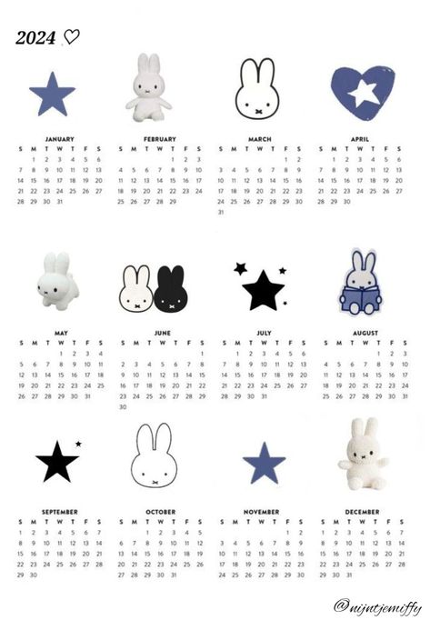 January 2024 Calendar Sanrio, Miffy Calendar 2023, 2024 Calender Ideas, Miffy Calendar 2024, Calender Aesthetic Icon, Cinnamoroll Calendar 2024, Calender Ideas Aesthetic, Miffy Poster Prints, Calendar Wallpaper 2024