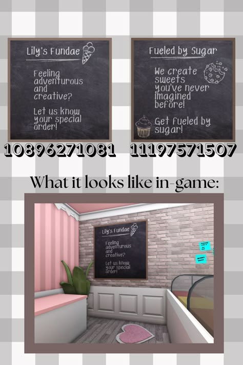 a chalk board sign for your cafe or even restaurant! if you have any requests feel free to let me know (:! <3 #bloxburg #bloxburgcafe #bloxburgdecal #roblox Bloxburg Resturant Decals Codes, Ice Cream Parlor Decals Bloxburg, Cat Cafe Decals Bloxburg, Bloxburg Starbucks Logo Code, Bloxburg Cafe Layout One Story, Bloxburg Food Stand, Cafe Bloxburg Decals, Bloxburg Restaurant Layout, Bloxburg Bar Ideas