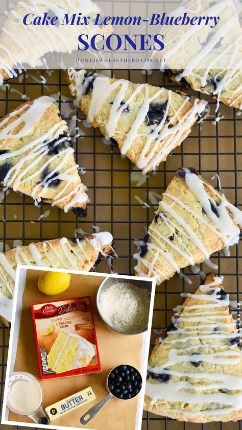 Cake Mix Lemon-Blueberry Scones #tea #mothersday #scones #recipe ©homeiswheretheboatis.net Breakfast Scones, Blueberry Tea, Moist Lemon Cake, Lemon Scones, Tea Cakes Recipes, Lemon Cake Mixes, Biscuit Rolls, Vegetarian Breakfast Recipes, Scones Recipe