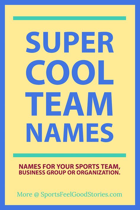 Super cool team names for sports like baseball, basketball, football, dodgeball, bowling, golf, tennis soccer, hockey, volleyball and more. Also, business group names and trivia team names. Something for everyone.  Examples: The Raspberry Berets, Bye Week, Battling Mongooses, Silly Squids, E = MC Hammer, and With Fire. With Fire? Who you playing? We're playing With Fire! Softball Team Names Youth, Basketball Names Ideas, Kids Soccer Team Names, Golf Team Names Funny, Football Team Names Ideas, Fitness Group Names, Team Names Ideas Inspirational, Basketball Team Names Ideas, Team Names Ideas Clever