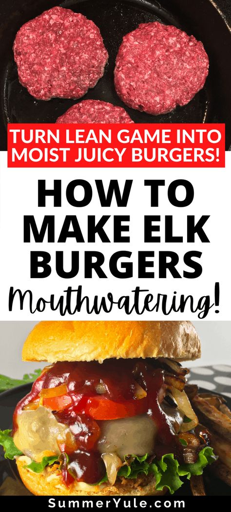 Ground Oryx Recipes, Elk Dinner Ideas, Elk Burgers Patties, Antelope Burger Recipes, Moose Burgers Recipes, Elk Burger Seasoning, Elk Burgers Recipes, Best Elk Recipes, Elk Burger Recipes Dinners