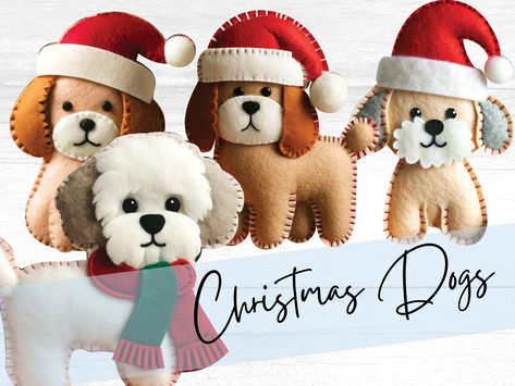 Create your own adorable felt animal Christmas ornaments with our digital patterns! This set includes four unique felt toy patterns for making delightful dog ornaments, perfect for adding a touch of festive cheer to your home. Each pattern features a different dog breed in charming Christmas attire, including three with Santa hats and one with a Christmas-themed scarf. These patterns are ideal for crafting a felt quiet book, sewing your own felt toy, or creating a beautiful ornament pattern for Felt Dogs Ornaments, Felt Dog Ornament Pattern, Dog Themed Christmas Tree, Felt Christmas Ornaments Patterns, Felt Dog Pattern, Felt Ornament Patterns, Vet Gifts, Christmas Felt Ornaments, Dog Felt