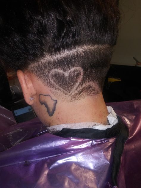 Dyed Undercut Women, Undercut Design Women, Heart Haircut Designs Black Women, Undercut Heart Design, Heart Shaved Hair Design, Heart Undercut, Undercut With Heart Design, Heart Design Haircut, Tattoo Hairline