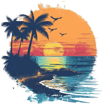 Beach Graphic Tee, Hawaii Silhouette, Beach Tshirt Designs, Nature Hawaii, Florida Tshirt, Beach Rainbow, Beach Vector, Beach Tshirt, Ocean Tropical