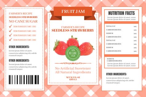 Farmer Recipes, Jam Label, Label Ideas, Ingredient Labels, Fruit Jam, No Sugar Foods, Artificial Sweetener, Strawberry Jam, Food Labels