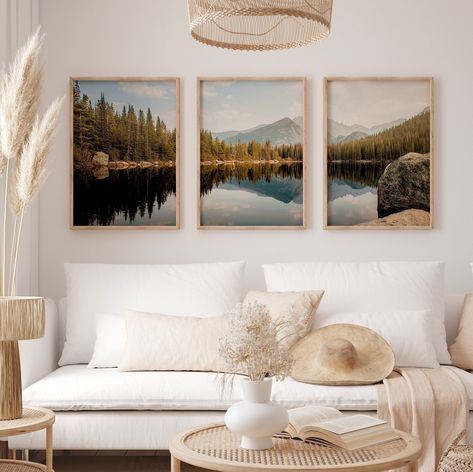 Living Room Pictures Above Sofa, Landscape Picture Wall, 3 Large Frames On Wall, Minimalist Nature Decor, English Office, Natural Wall Art, Front Room Decor, Prints Bedroom, Colorado Photography