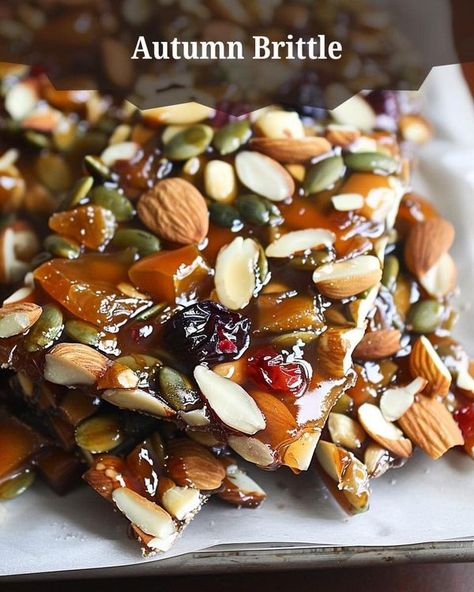 BobbyParrish | Autumn Brittle | Facebook Autumn Brittle Recipe, Autumn Brittle, Mabon Recipes, Brownie Brittle Recipe, Recipes Autumn, Cashew Brittle, Holiday Desert, Brownie Brittle, Almond Brittle