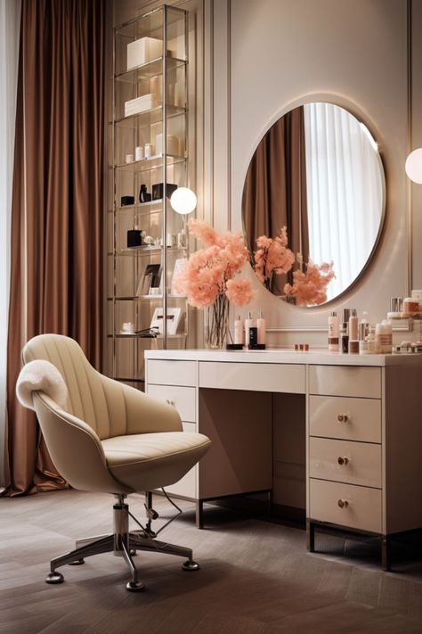 beauty room decor beauty room makeup room ideas beauty salon decor Classy Vanity Ideas Bedroom, Wall Decora, Holiday Kitchen Decor, Girly Apartments, Classy Living Room, Girly Apartment Decor, Beachy Room, Living Wall Decor, Vanity Design