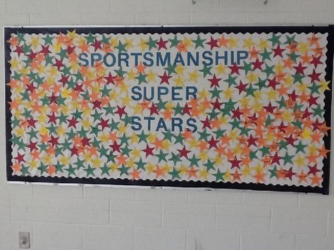 Sportsmanship Bulletin Board Ideas, Elementary Gym Decorations, Elementary Pe Gym Decorations, Elementary Pe Bulletin Boards, School Gym Decorating Ideas, Pe Gym Decorations, Pe Bulletin Boards Middle School, Pe Classroom Decor, Pe Decorations