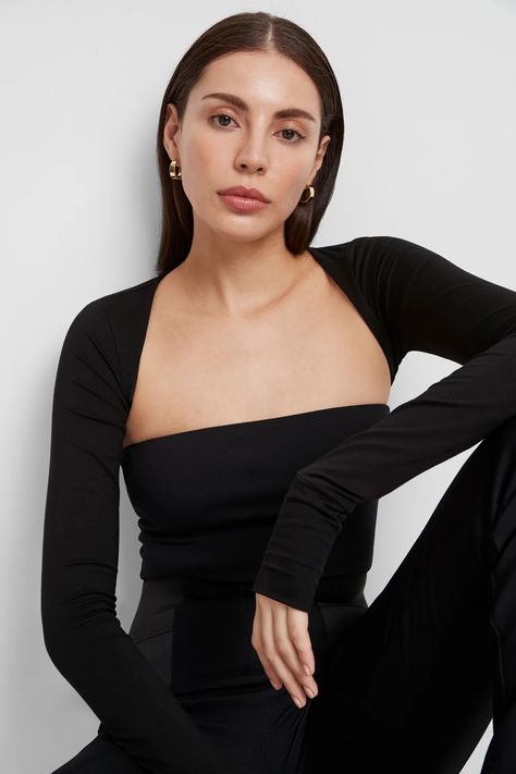 Black Long Sleeve Cropped Bolero Top - Leon Bolero | Marcella Sleek Chic Style, Mesh Sleeves Top, Long Sleeve Shrug, Bolero Top, Sleeve Shrug, Black Shrug, Shrugs And Boleros, Daily Mood, Ballet Clothes