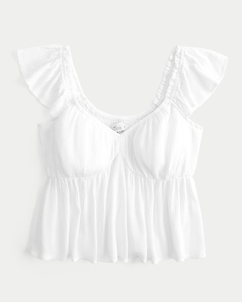 Women's Easy Flutter Sleeve Babydoll Top | Women's Tops | HollisterCo.com Babydoll Top Outfit, Hollister Clothes, Teen Clothing, Stockholm Fashion, Babydoll Top, Cute Everyday Outfits, Hollister Tops, Dream Clothes, Fashion Essentials