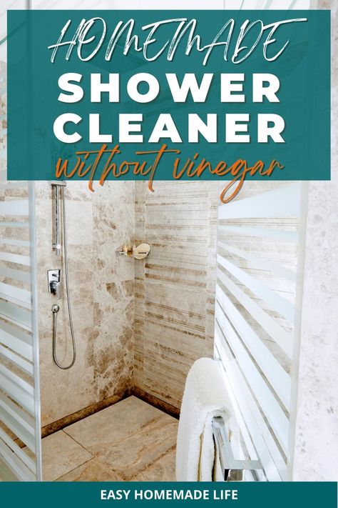 Do you want to keep your shower spotless in between seasonal deep cleans? This homemade shower cleaner without vinegar has got you covered. It’s simple, easy to make, and effective at fighting soap scum build-up. You only need 3 ingredients and five minutes!rn Shower Cleaner Dawn And Vinegar Peroxide, Shower Cleaner Dawn And Vinegar, Soap Scum Cleaner, Diy Shower Cleaner, Daily Shower Cleaner, Shower Cleaning Hacks, Homemade Shower Cleaner, Bathroom Repair, Clean Shower