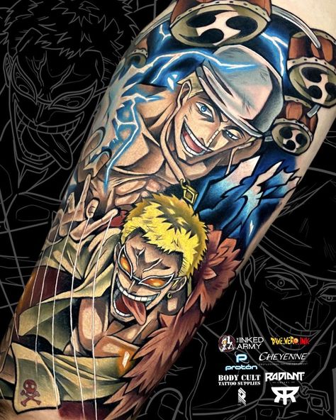 Doflamingo Tattoo, Do Flamingo One Piece, Marvel Tattoo Ideas, One Piece Tattoo, Flamingo Tattoo, Piece Tattoo, Patchwork Tattoo Ideas, Anime Tattoo Designs, Character Tattoos