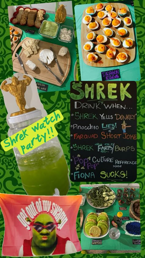 Shrek Themed Dinner, Shrek Themed Food, Shrek Party Food, Shrek Food, Shrek Christmas, Shrek Halloween, Shrek Birthday, Shrek Party, Themed Dinner