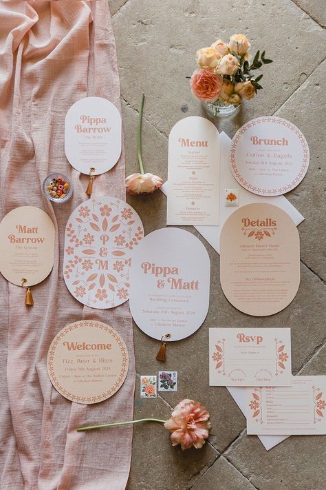 Destination Wedding Invitation Suite, Whimsical Wedding Invites, Peach Fuzz Wedding, Wedding Colours Ideas, Peaches And Cream Wedding, Peach And Cream Wedding, Whimsical Wedding Stationery, Wedding Invitations Ideas, Tangerine Wedding