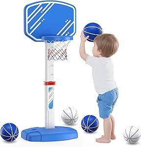 HYES Toddler Basketball Hoop Indoor Outdoor for Toddlers 1-3, Adjustable Kids Basketball Hoop with 4 Balls/2 Nets, Mini Basketball Goal Sports Toys Christmas Birthday Gift for Baby Boys Girls Wooden Basketball Hoop, Mini Basketball Hoop For Room, Basketball Hoop Trashcan, Toddler Basketball Hoop, Age Appropriate Toys, Portable Basketball Hoop, Mini Basketballs, Kids Basketball, Basketball Goals