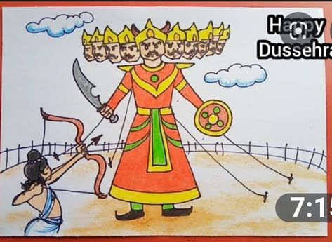 Dussehra Drawing For Kids, Dussehra Drawing, Ground Drawing, God Drawing, Online Painting Classes, School Drawing, Drawing Kids, Clothes Hacks, Diy Clothes Hacks