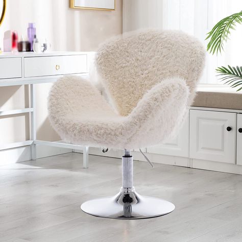 White Vanity Chair, Vanity Chair Stool, Makeup Vanity Chair, Desk Chair No Wheels, Fluffy Chair, Barrel Accent Chair, Dressing Chair, Beige Chair, Makeup Chair