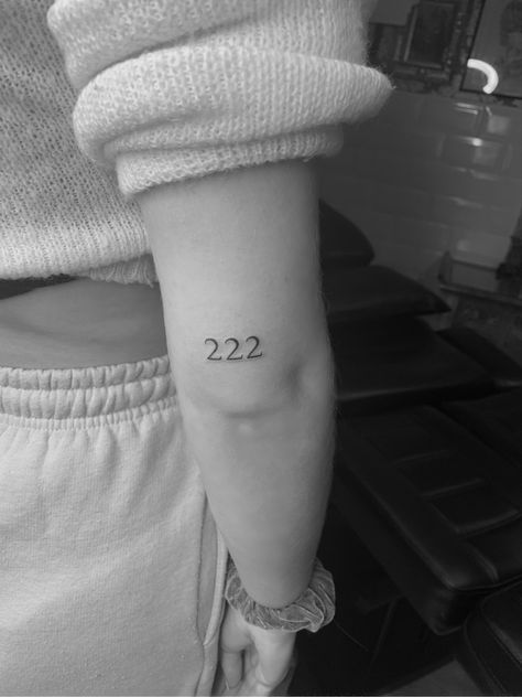 222 Angel Number Tattoo Ideas, Angle Number Tattoo Placements, Wrist Angel Number Tattoo, 222 Tattoo Fonts, Angel Number Tattoo Back Of Arm, Dainty Angel Number Tattoos, 222 Tattoos, All Angel Numbers In One Tattoo, 222 Tattoo Ideas