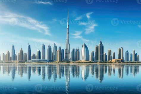 Dubai skyline with skyscrapers reflected in water, United Arab Emirates, Dubai Business Bay panoramic view, UAE, AI Generated Dubai Skyline, Dubai Business, Beautiful Nature Wallpaper Hd, Tree Saw, Futuristic City, Panoramic View, Cityscape Photos, Beautiful Nature Wallpaper, Nature Backgrounds