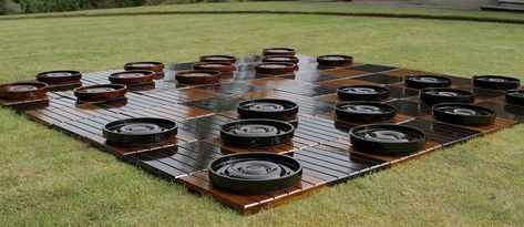 Uber Draughts Pieces - Teak - 35cm Outdoor Checkers, Giant Garden Games, Jumbo Games, Giant Checkers, Giant Garden, Field Day Games, Courtyard Cafe, Garden Games, Yard Games