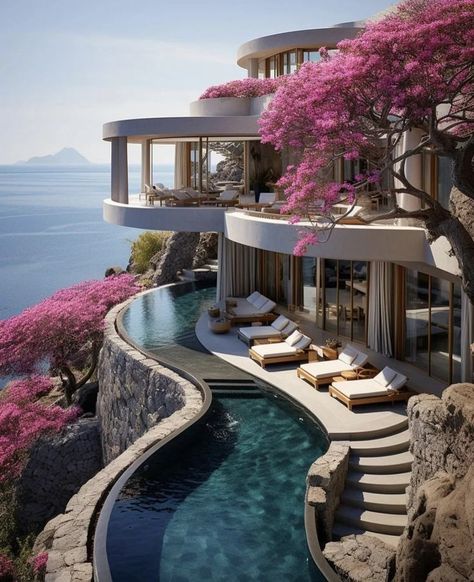 Mansions Homes, Luxury Homes Dream Houses, Design Your Dream House, Dream House Exterior, Coastal Homes, Dream Home Design, Luxury House, Dream Home, Santorini