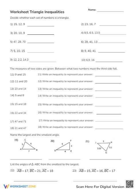 Triangle Inequality Theorem, Inequalities Worksheet, Triangle Inequality, Triangle Worksheet, Math Worksheet, Math Worksheets, Triangles, Geometry, For Free